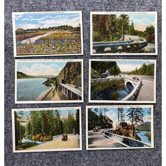Vintage Oregon Postcard Lot Of 6 Mt Hood Sunken Rose Garden Columbia River Falls - Picture 1 of 16